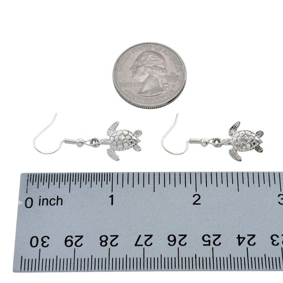Vintage Sterling Silver 925 Sea Turtle Dangle Earrings - Picture 4 of 5